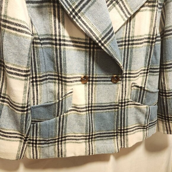 Halogen Women's Size XS Blue and White Plaid Double Breasted‎ Pea Coat W/Pockets - Picture 3 of 8